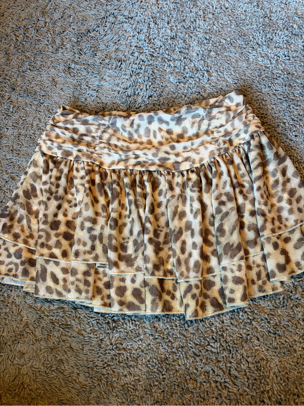SHEIN Leopard Print Tiered Mini Skirt - Brown/Cream